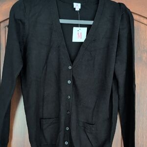 NWT Isaac Mizrahi Black V-Neck Button-Front Cardigan Sweater